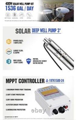 Pompe à eau solaire submersible DC24V 3 pour puits profond + contrôleur MPPT