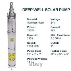 Pompe à eau solaire submersible pour puits profond, pompe à eau en acier inoxydable à vis CC 24V 370W