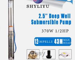 Pompe à eau submersible SHYLIYU de 2,5 pouces, 1/2HP, 110V/60Hz, 370W, 13GPM