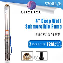 Pompe à eau submersible SHYLIYU de 4 pouces, 3/4HP, pour puits profonds, 110V/60Hz, 23GPM, 550W.