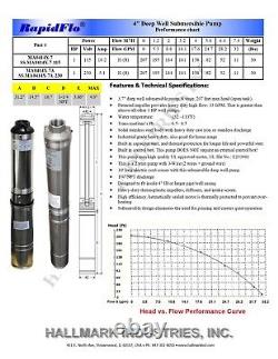 Pompe de puits profond, 1HP, 115V, 3,5, max 207'/33 gpm tout en acier inoxydable, Hallmark Industries