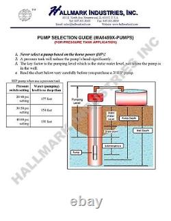 Pompe de puits profond, 3/4HP, 230V/60HZ/1PH 3.2, 247 ft/13 gpm, Hallmark Industries