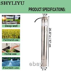 Pompe de puits profond à vis SHYLIYU 2'' Pompe à eau 370W 1/2HP 4GPM 220V/60Hz US
