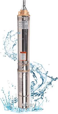 Pompe submersible pour puits profond, 220V/60Hz, 33Gpm, Hauteur de 207 pieds, en acier inoxydable avec 9,8 pieds