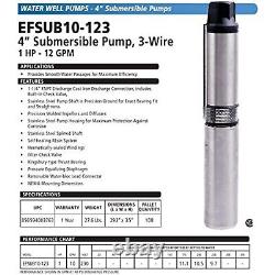 Produits ECO-FLO EFSUB10-123 Pompe immergée pour puits d'eau profonde, 3 fils, 230v, 4'