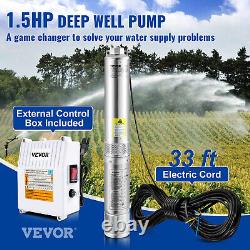 VEVOR Pompe submersible de puits profonds de 1-1/2HP 276ft 37GPM avec boîte de contrôle 115V